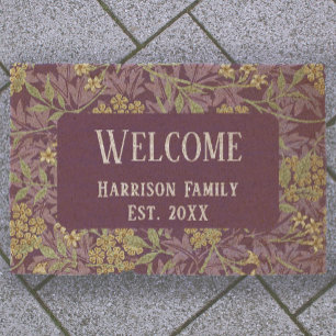 Purple Floral Family Name Established Welcome Coir Fiber Doormat