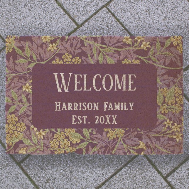 Purple Floral Family Name Established Welcome Coir Fiber Doormat (Creator Uploaded)