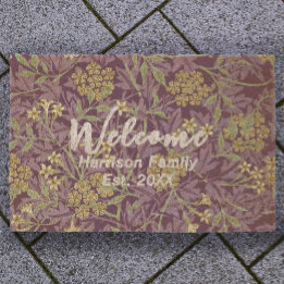 Purple Floral Family Name Established Welcome Coir Fiber Doormat