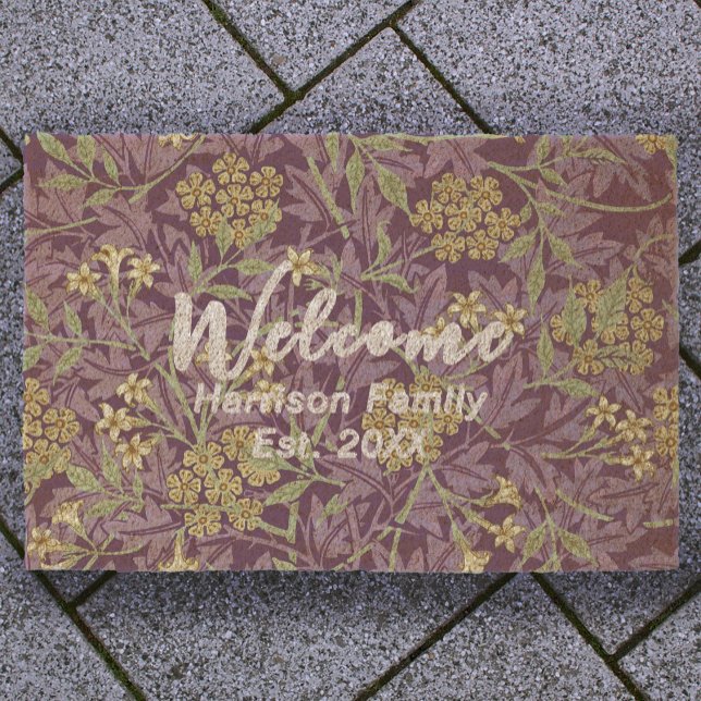 Purple Floral Family Name Established Welcome Coir Fiber Doormat (Creator Uploaded)