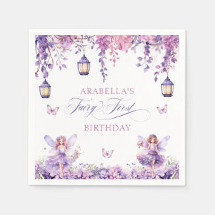 Purple Floral Fantasy Fairy First Birthday Napkins