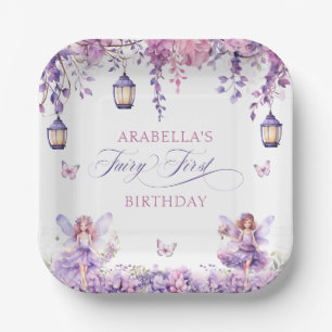 Purple Floral Fantasy Fairy First Birthday Paper Plates