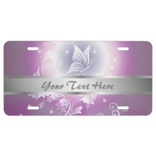 Purple Floral Fantasy Silver Custom License Plate