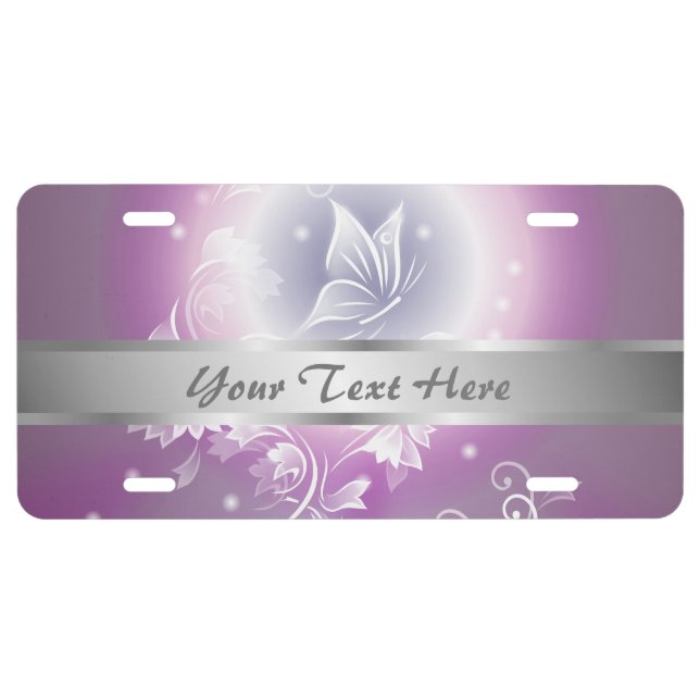Purple Floral Fantasy Silver Custom License Plate (Front)