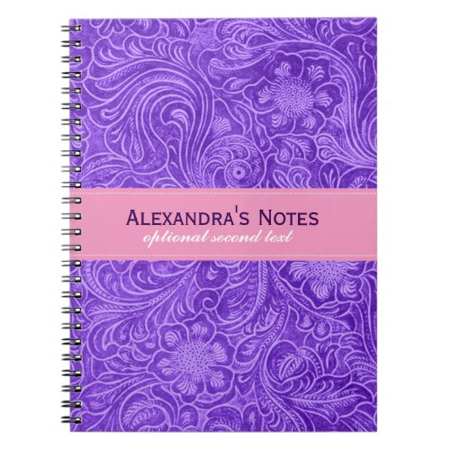 Purple Floral Faux Leather Design Suede Look Notebook