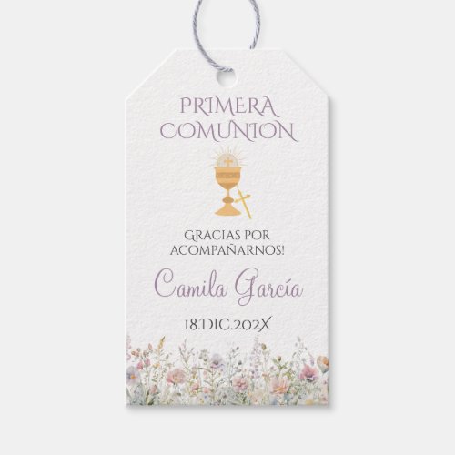 Purple Floral First Communion Gift Tag