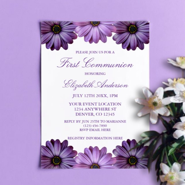 Purple Floral First Communion Invitation (Creator Uploaded)