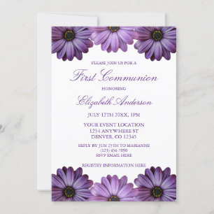 Purple Floral First Communion Invitation