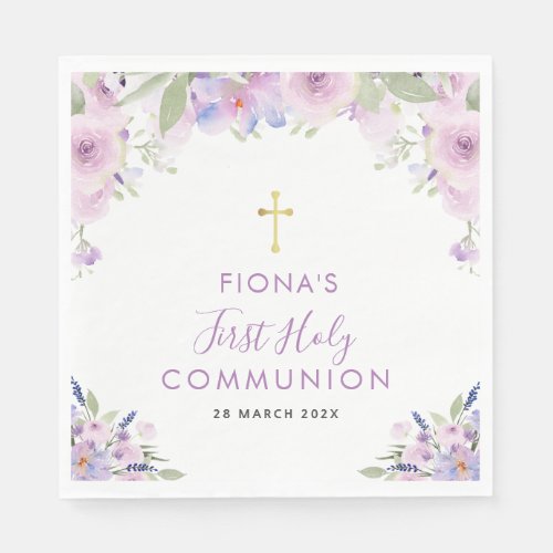 purple floral first communion