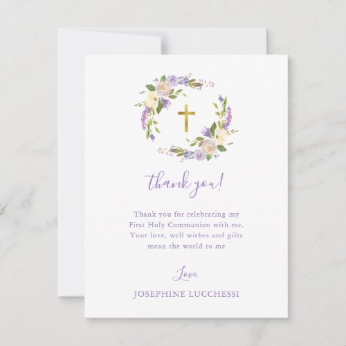 Purple Floral First Holy Communion Custom  Note Card