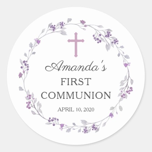 Purple Floral First Holy Communion Sticker
