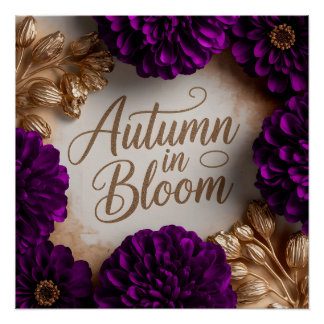Purple Floral Flat Lay Script Autumn Lifestyle Art Poster
