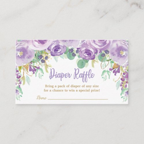 Purple Floral Flowers Baby Shower Diaper Raffle Enclosure Card