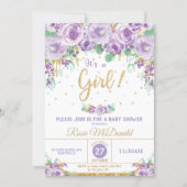 Purple Floral Flowers Baby Shower It's a Girl Invitation (Front)