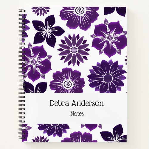 Purple Floral Flowers Pattern Personalized Name Notebook