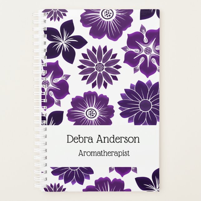 Purple Floral Flowers Pattern Personalized Name Planner (Front)