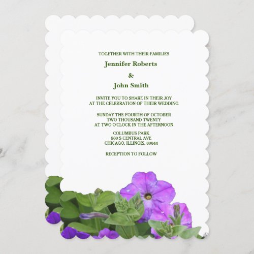 Purple Floral Flowers Sage Green Violet Wedding Invitation