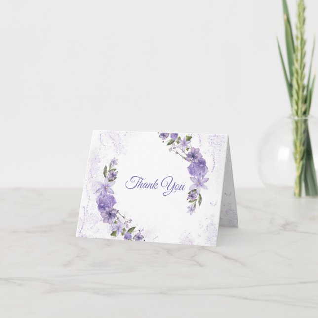 Purple Floral Folded Letterpress Thank You Card (Front)