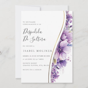 Purple Floral Foliage Gold Spanish Bridal Shower Invitation