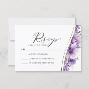 Purple Floral Foliage Nuestra Boda Wedding RSVP Invitation