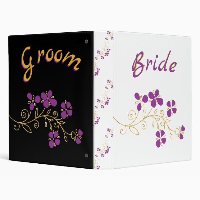 Purple Floral For Bride And Groom 3 Ring Binder (Background)