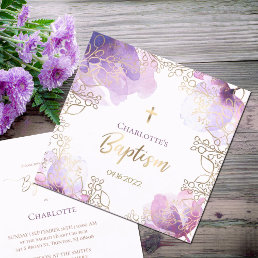 purple floral frame Baptism Invitation