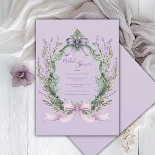 Purple Floral Frame Elegant Bow Bridal Shower  Invitation
