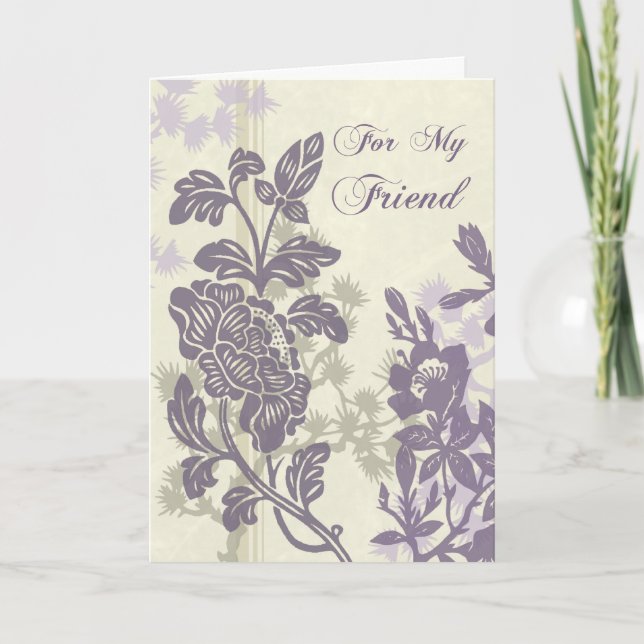 Purple Floral Friend Maid of Honor Thank You Card (Front)
