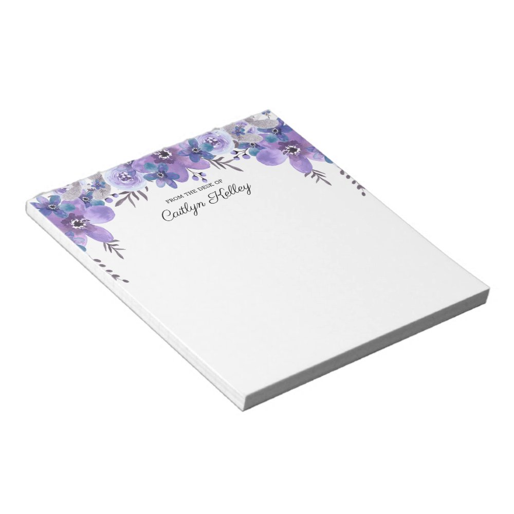 Discover Purple Floral From the Desk of, Personalized Notepad