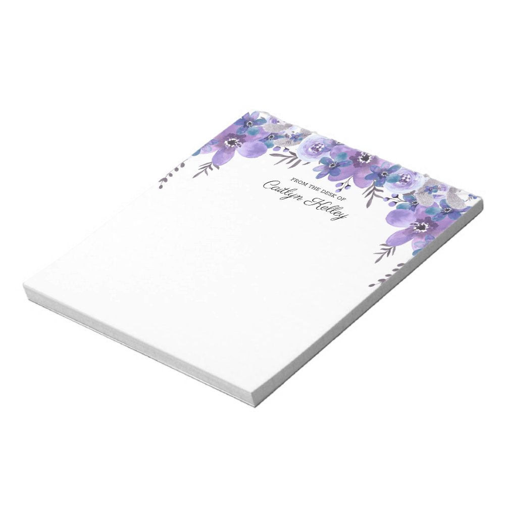 Discover Purple Floral From the Desk of, Personalized Notepad