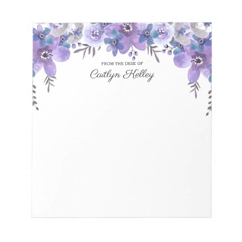 Purple Floral From the Desk of Personalized Notepad
