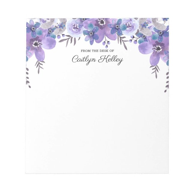 Purple Floral From the Desk of, Personalized Notepad (Front)