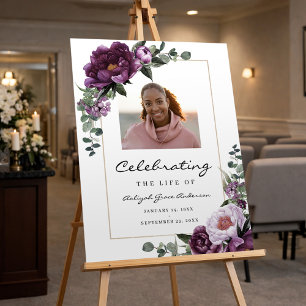 Purple Floral Funeral Celebration of Life Sign