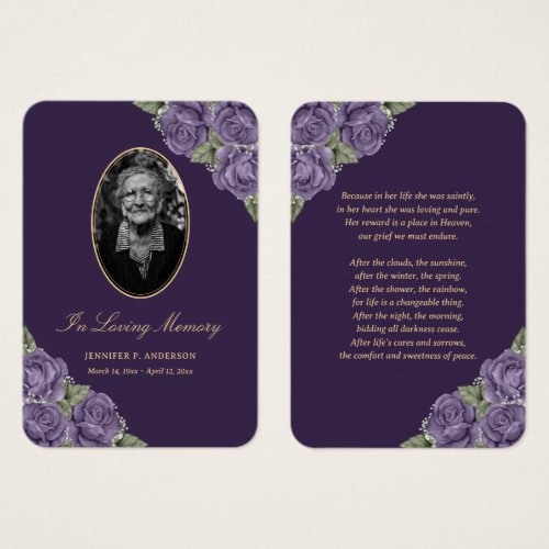 Purple Floral Funeral Prayer Card