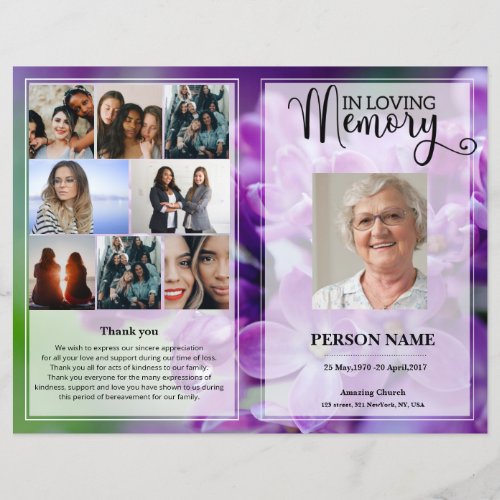 Purple Floral Funeral Program template