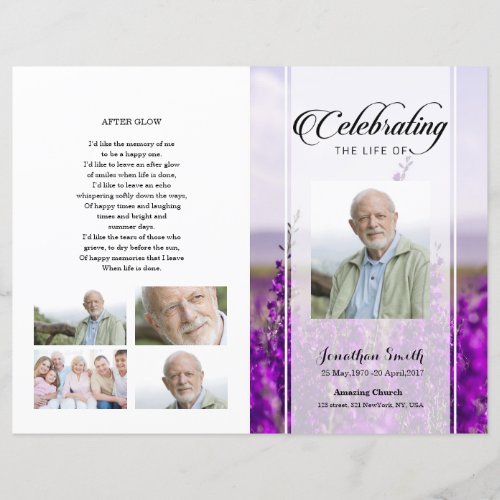 Purple  floral Funeral Program template