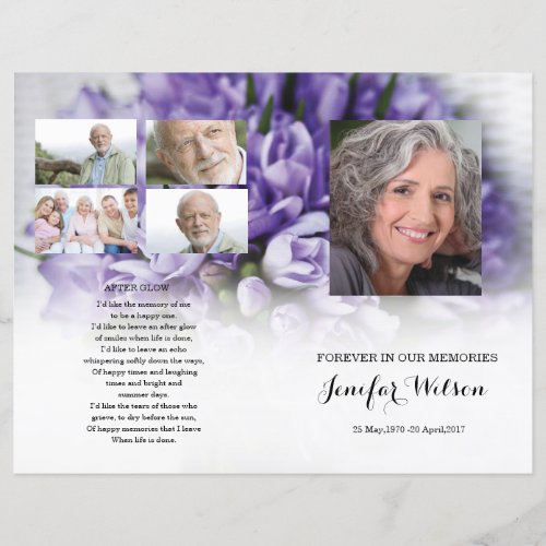 Purple  floral Funeral Program template