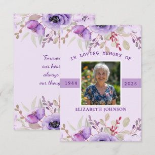 Purple Floral Funeral Sympathy Memorial Photo Note Card