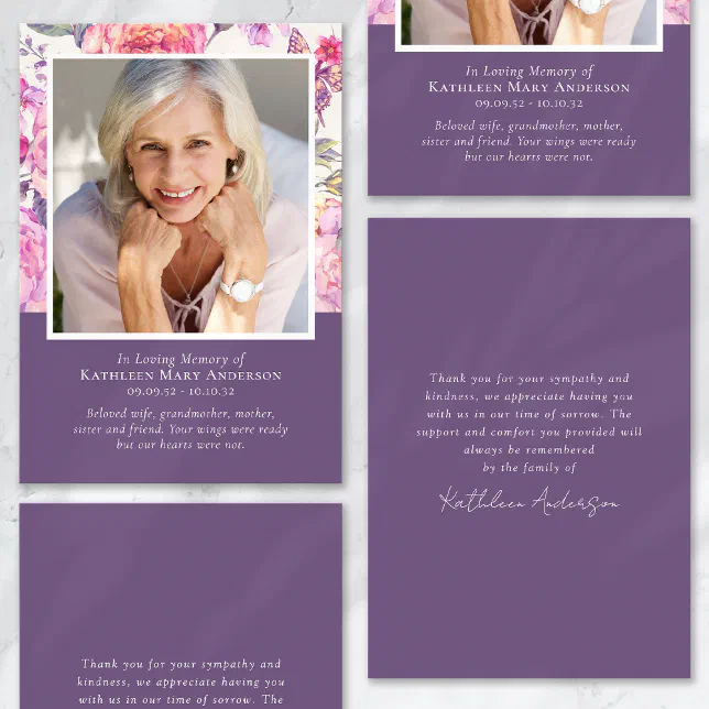 Purple Floral Funeral Sympathy Thank You Card | Zazzle