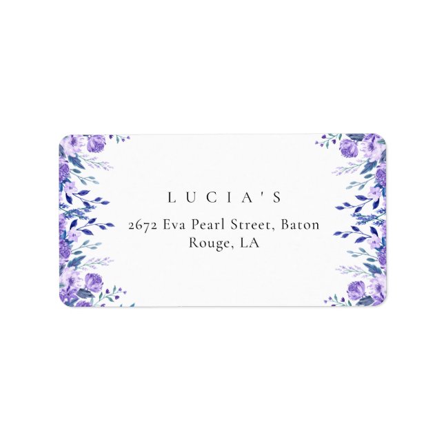 Purple Floral Garden Bridal Shower Return Address Label (Front)