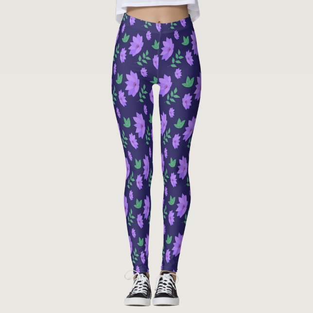 Purple floral garden print leggings (Front)