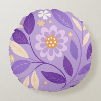 Purple Floral Garden Round Pillow