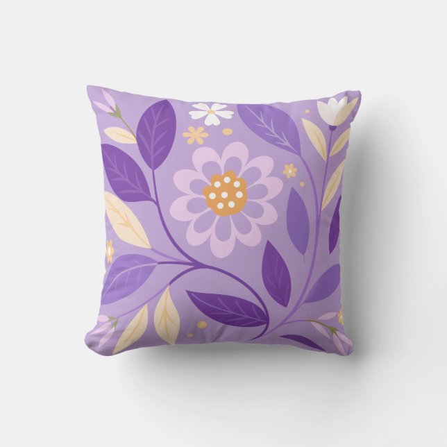  Purple Floral Garden Throw Pillow (Front)