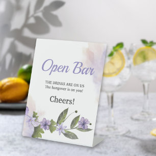 Purple Floral Garden Wedding Open Bar Pedestal Sign