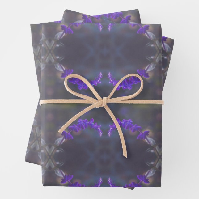 Purple floral garden wrapping paper sheets (In situ)