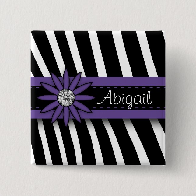 Purple Floral Gem & Zebra Pattern Button (Front)