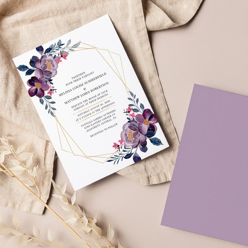 Purple Floral Geometric Botanical Wedding Invitation