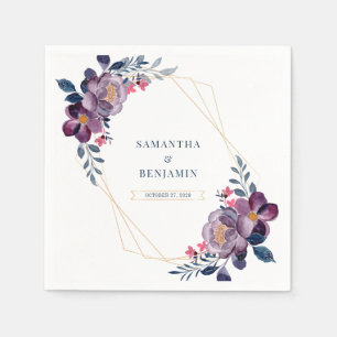 Purple Floral Geometric Botanical Wedding Paper Napkins