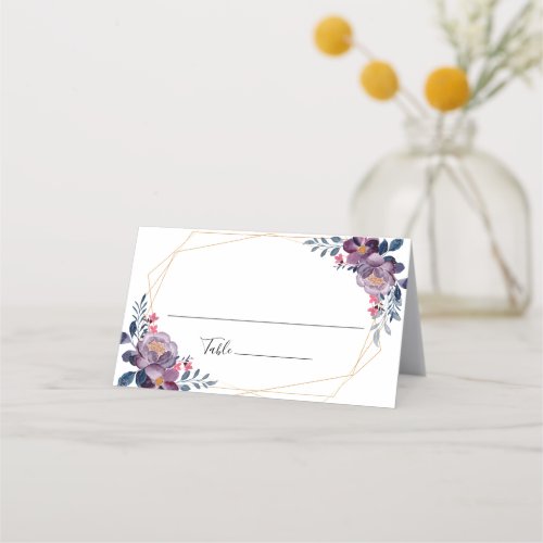 Purple Floral Geometric Botanical Wedding Place Card