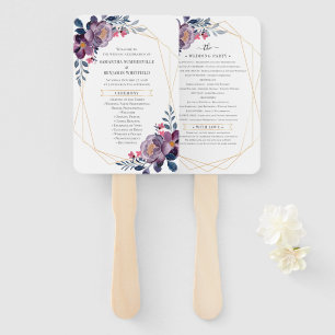 Purple Floral Geometric Botanical Wedding Program Hand Fan
